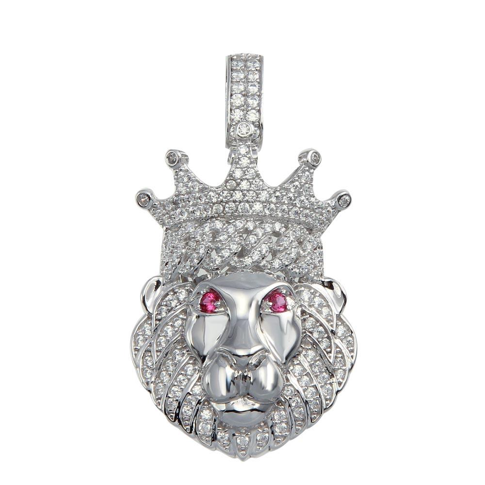 925 Sterling Silver Crown Lion CZ Pendant - GMP00076