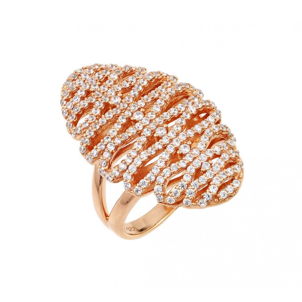 Silver 925 Rose Gold Plated Zig Zag Ring - GMR00024RGP