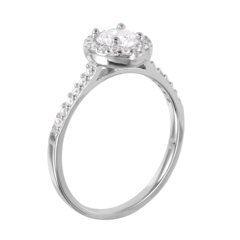 Silver 925 Rhodium Plated Round CZ Ring - GMR00050