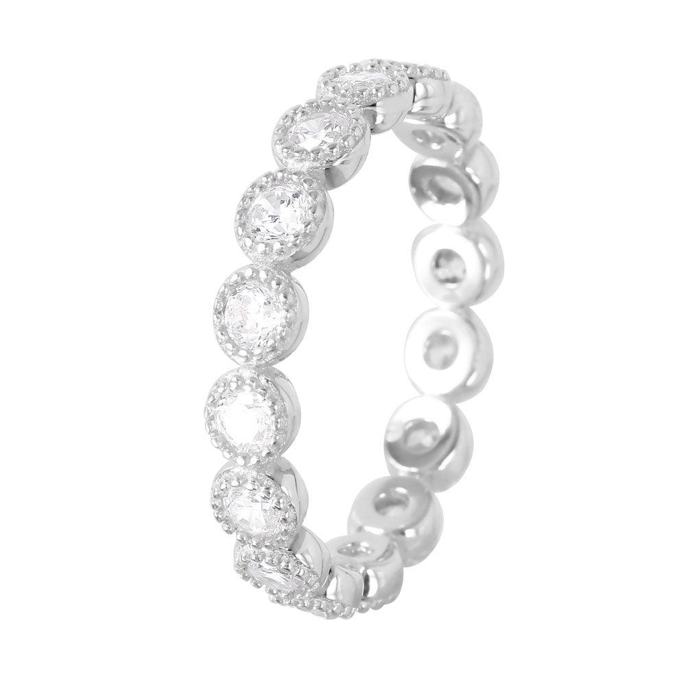 Silver 925 Rhodium Plated Round Eternity Stackable CZ Ring - GMR00064