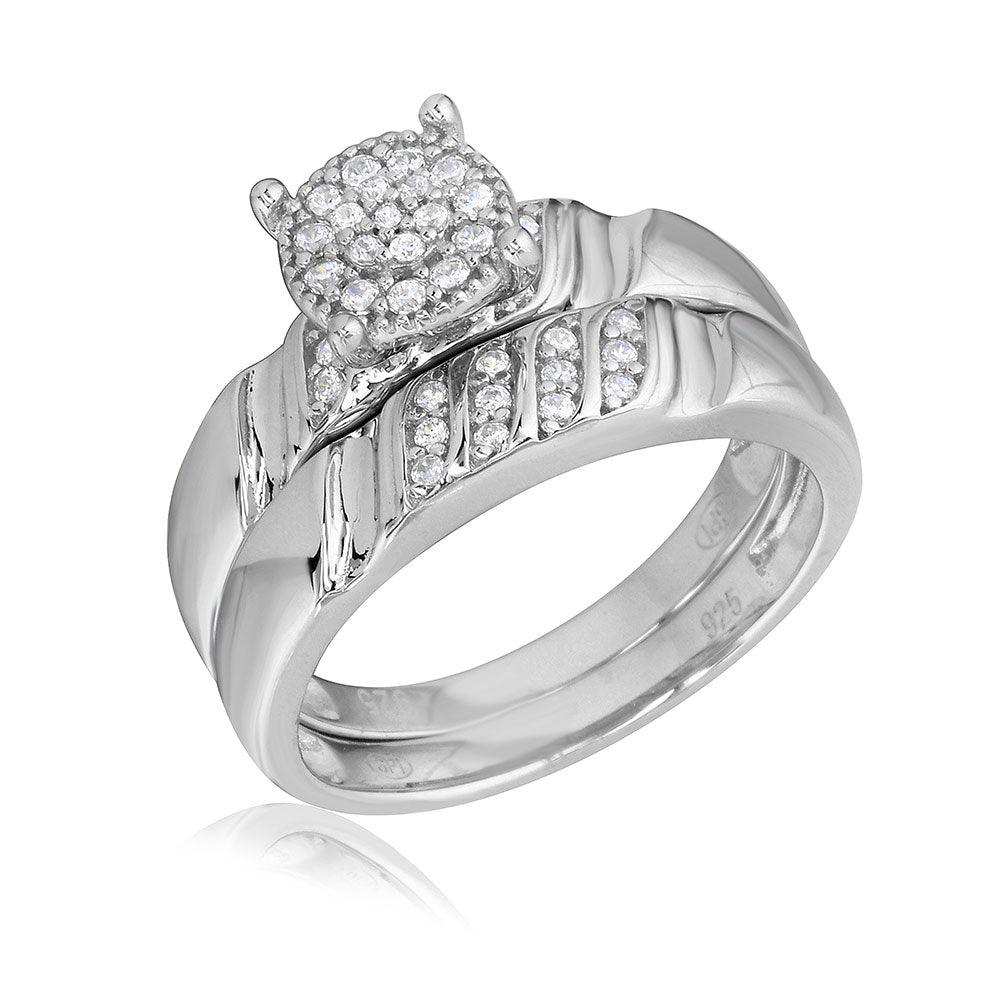 Rhodium Plated 925 Sterling Silver Sideway Stone Design Custer CZ Center Wedding Ring - GMR00164