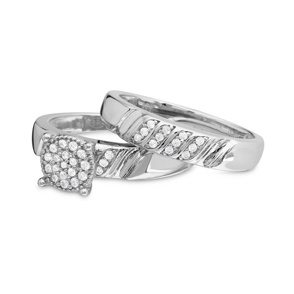 Rhodium Plated 925 Sterling Silver Sideway Stone Design Custer CZ Center Wedding Ring - GMR00164