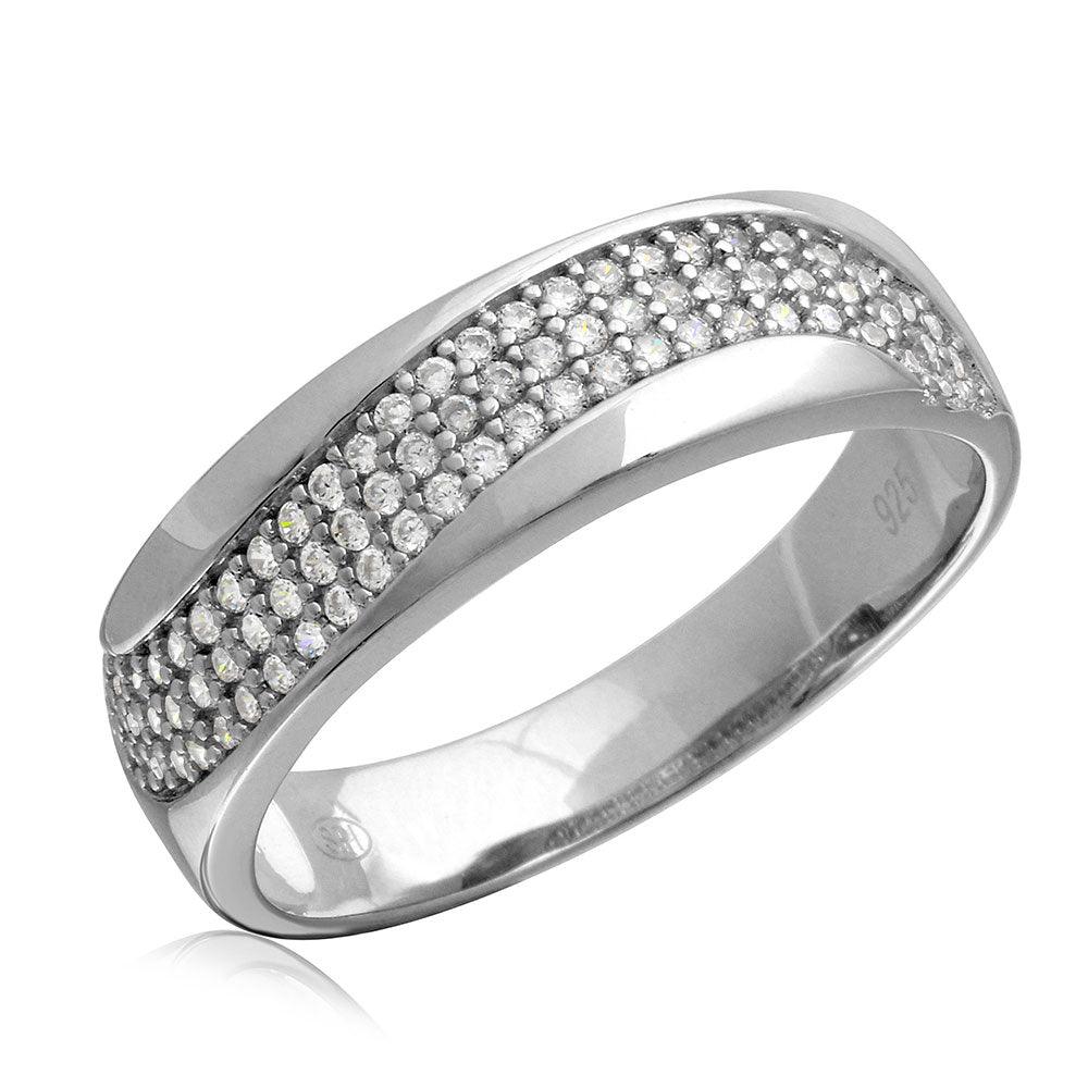 Rhodium Plated 925 Sterling Silver Men's Wave CZ Wedding Ring - GMR00177