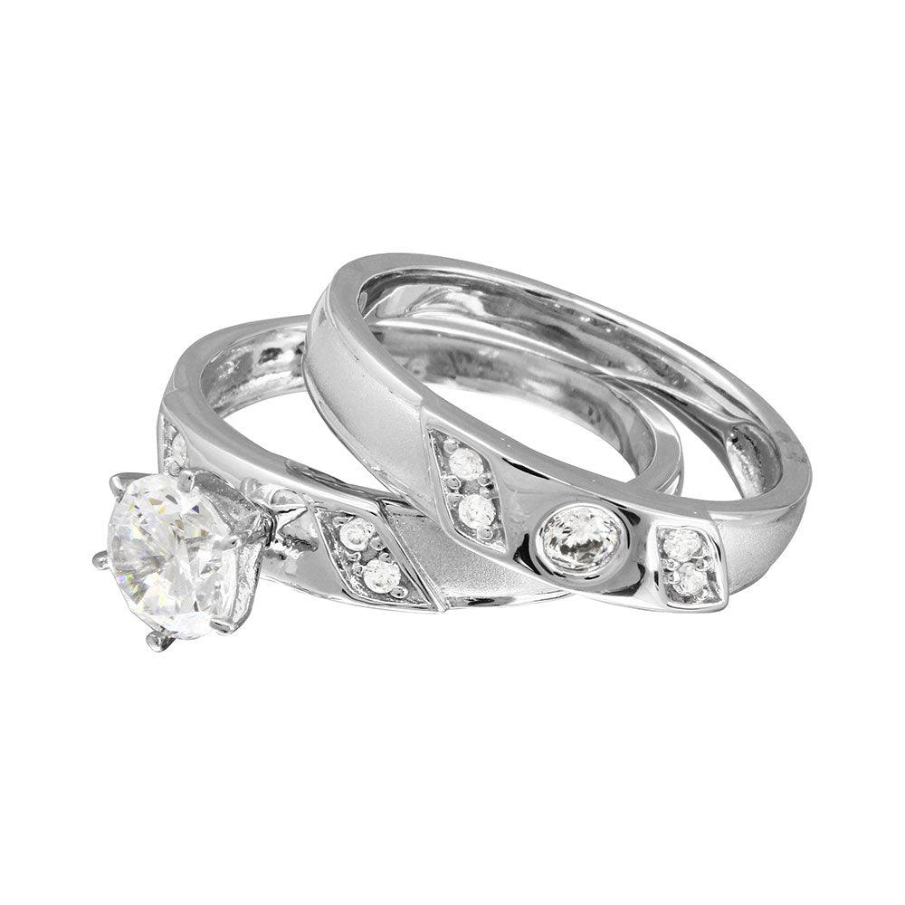 Rhodium Plated 925 Sterling Silver Slash CZ Trios Bridal CZ Ring - GMR00192