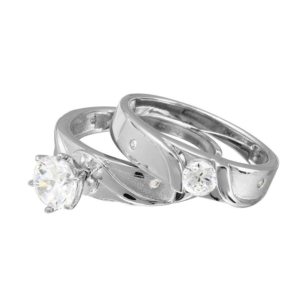 Rhodium Plated 925 Sterling Silver Sideways Design Matte Finish Trio Ring - GMR00194