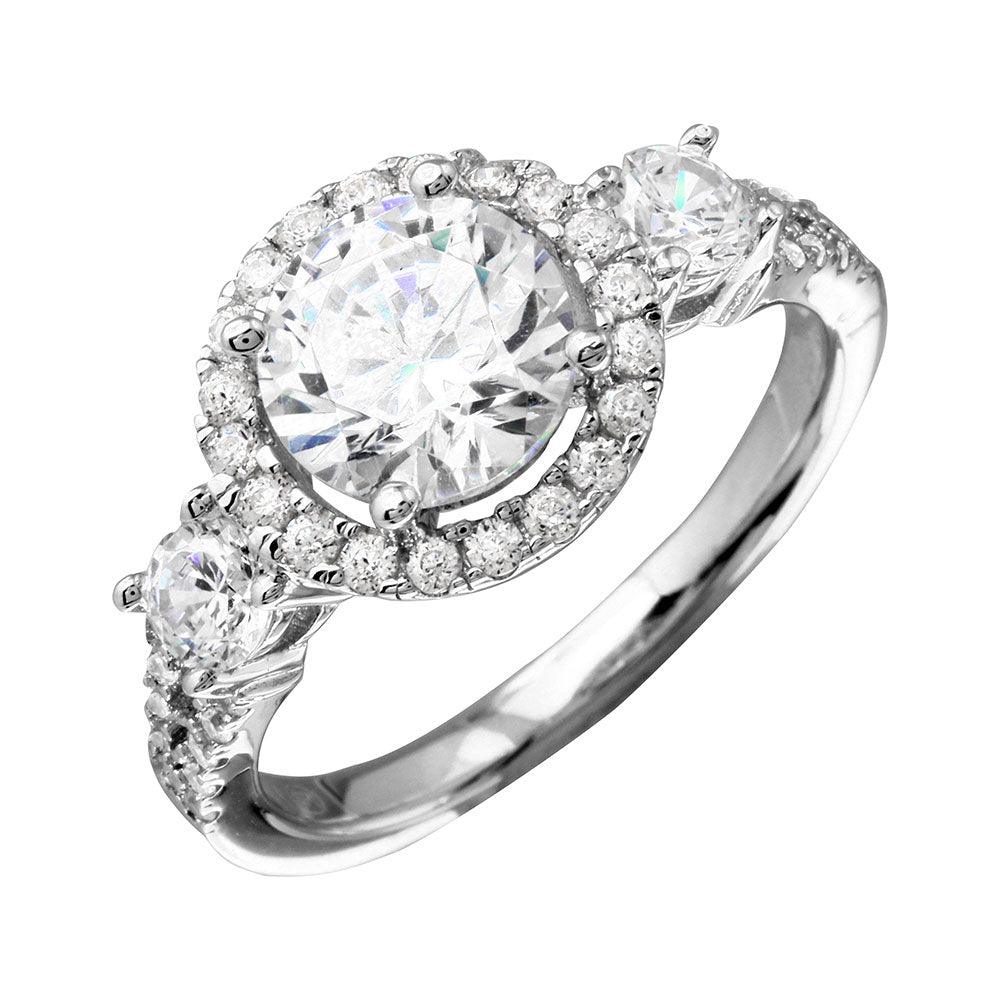 Rhodium Plated 925 Sterling Silver Round Halo Ring with CZ Shank - GMR00210