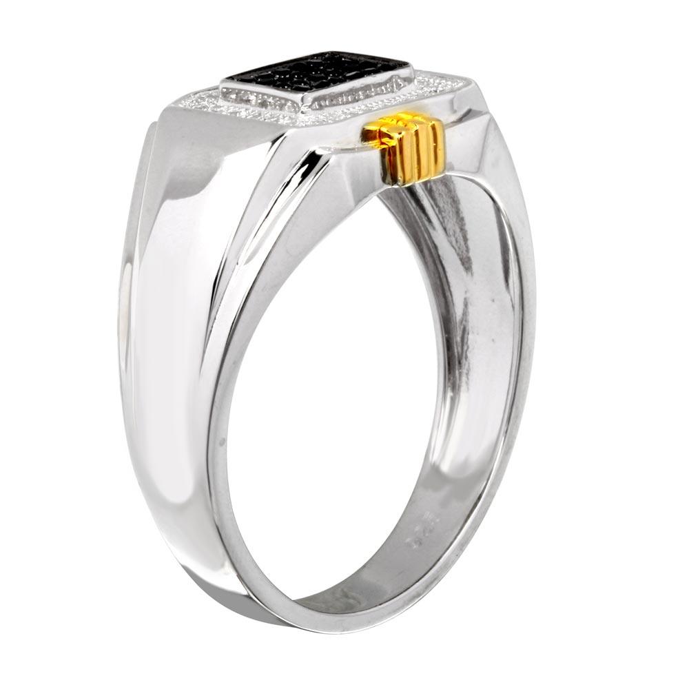 Two-Tone 925 Sterling Silver Men's Rectangular Ring with CZ - GMR00221RG