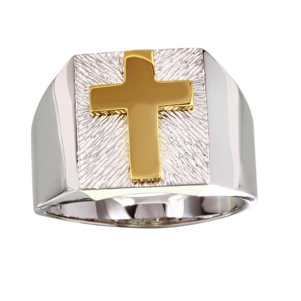 Two-Tone 925 Sterling Silver Men's Cross Ring - GMR00232RG