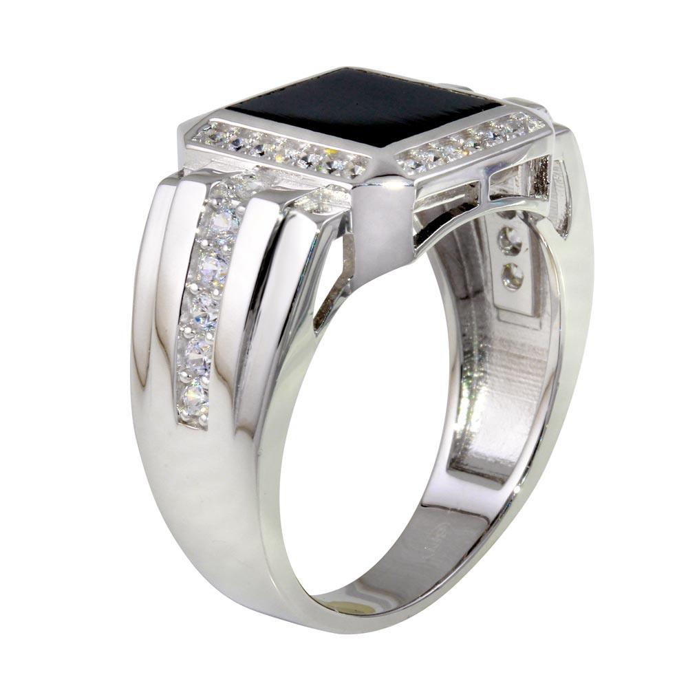 Rhodium Plated 925 Sterling Silver Square Ring with CZ - GMR00253