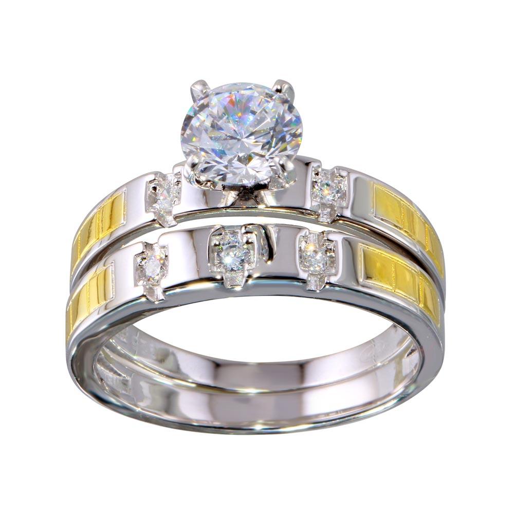 Two-Tone 925 Sterling Silver Stackable CZ Double Ring - GMR00264RG