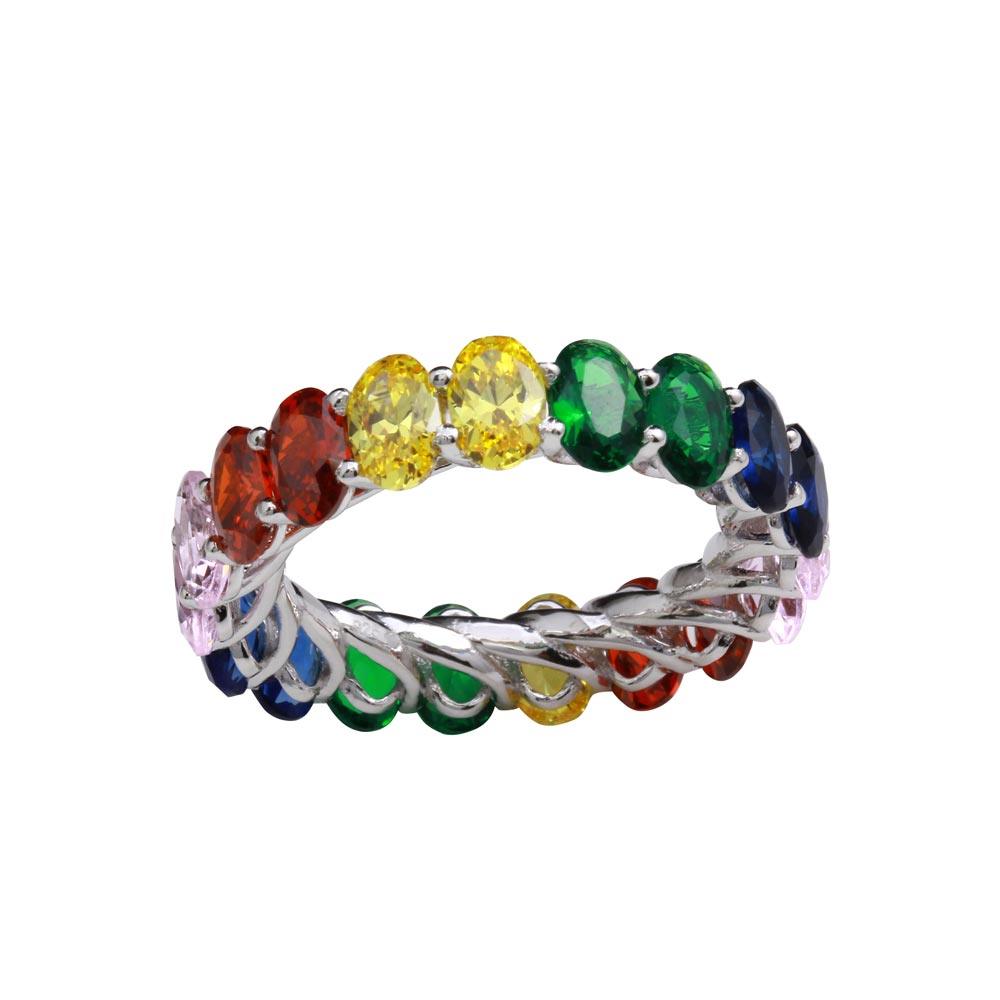 Rhodium Plated 925 Sterling Silver Multi-Colored CZ Eternity Ring - GMR00268RBC