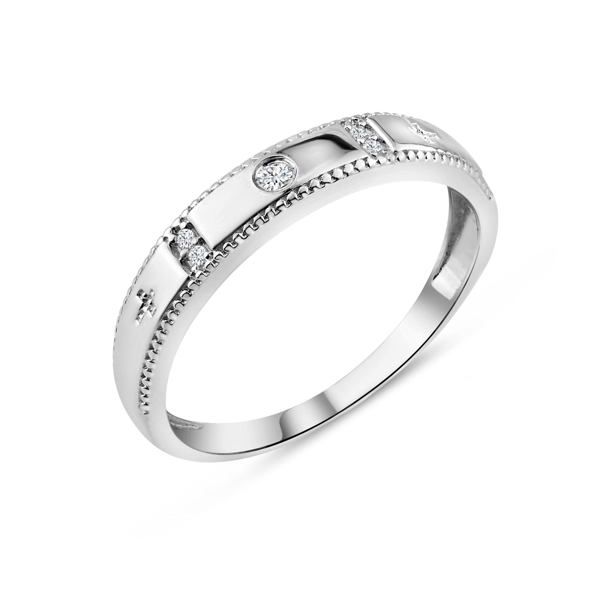 Rhodium Plated 925 Sterling Silver Round CZ Cross Shank Design Ring - GMR00286