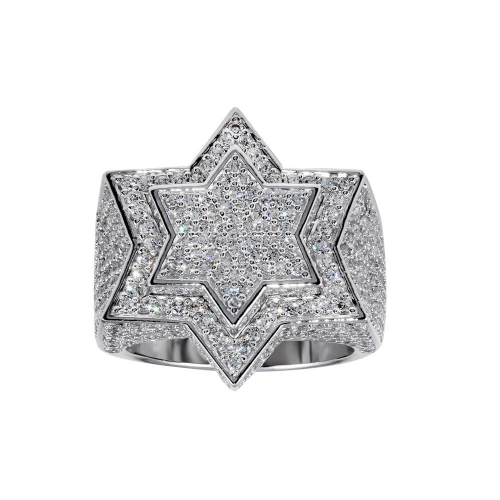 Rhodium Plated 925 Sterling Silver Star CZ Ring - GMR00312