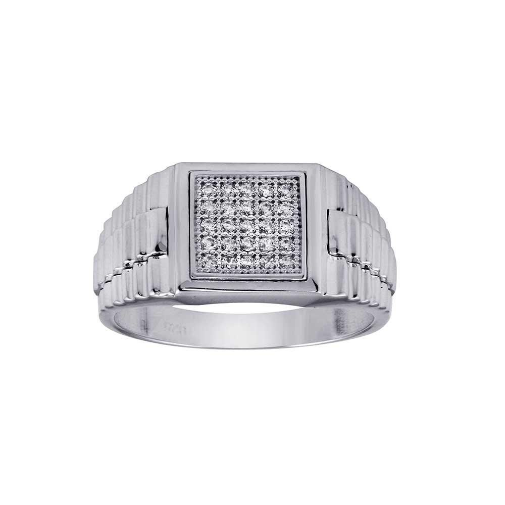 Rhodium Plated 925 Sterling Silver Square CZ Ring - GMR00314