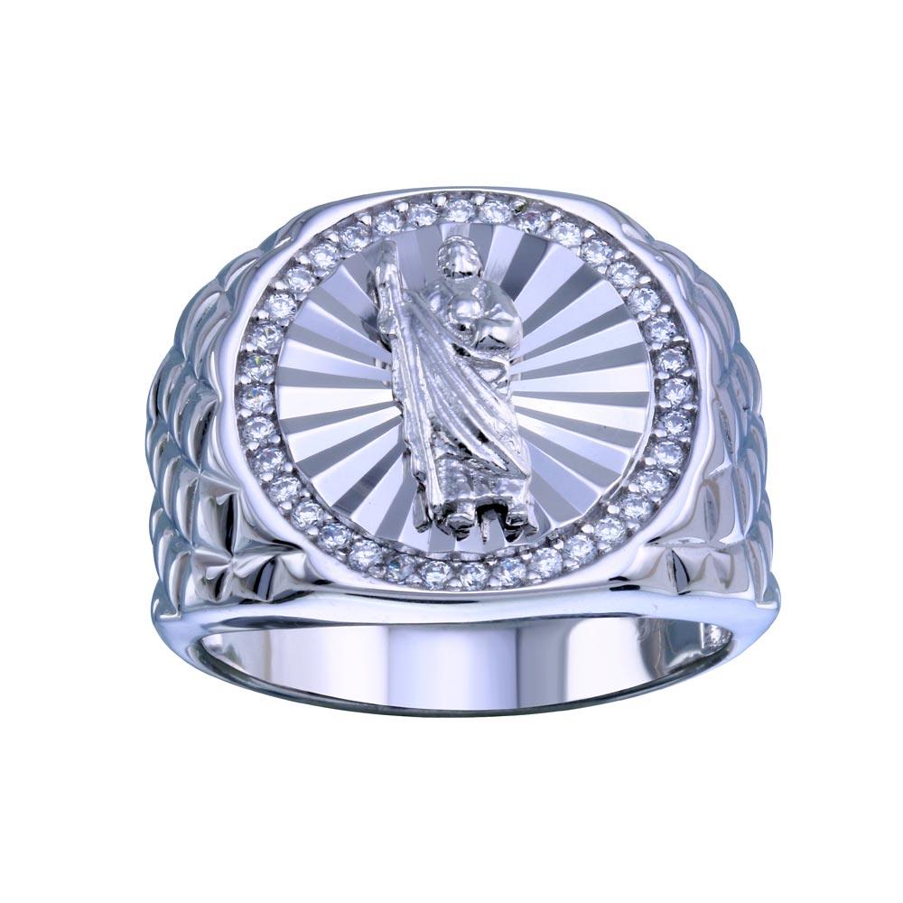 Rhodium Plated 925 Sterling Silver Saint Jude CZ Ring - GMR00333