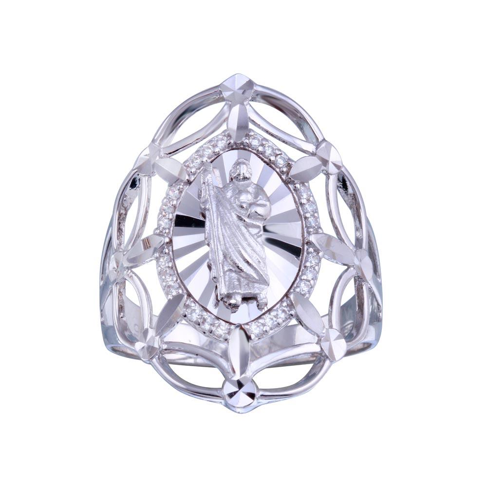 Rhodium Plated 925 Sterling Silver Saint Jude CZ Filigree Ring - GMR00339