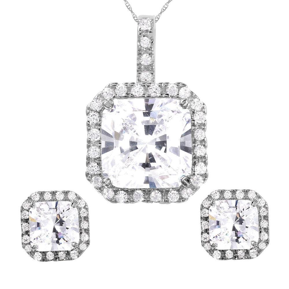 Silver 925 Rhodium Plated Square Clear CZ Set - GMS00018RH