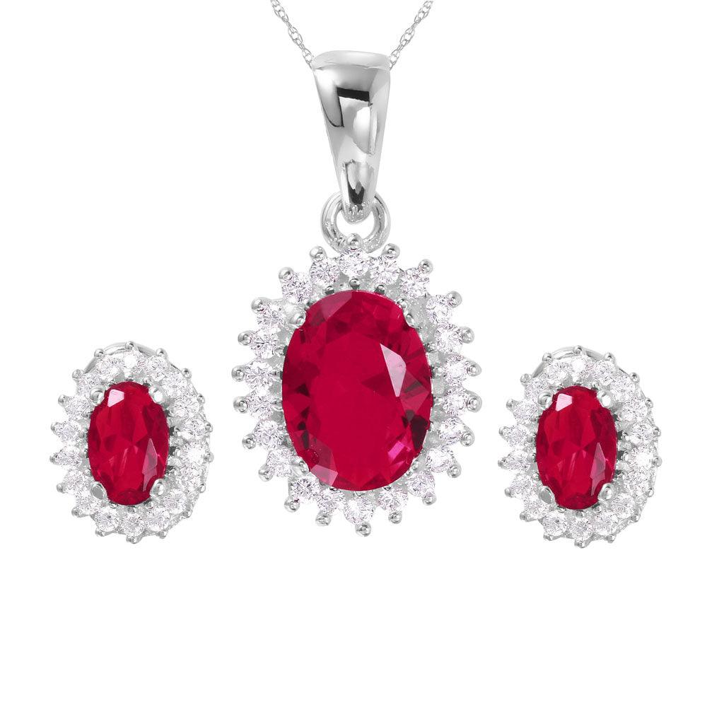 Silver 925 Rhodium Plated Radial Burst Red CZ Set - GMS00021-JUL