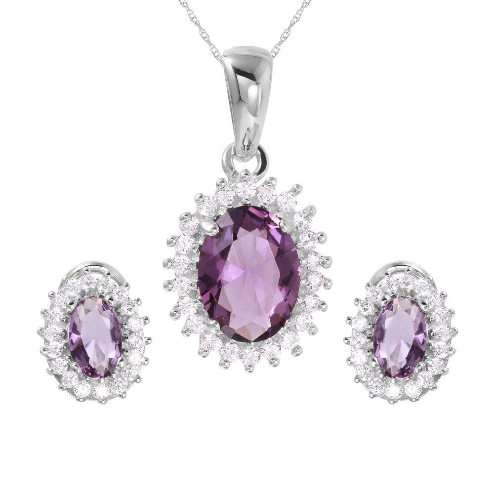 Silver 925 Rhodium Plated Radial Burst Purple CZ Set - GMS00021RH-AM