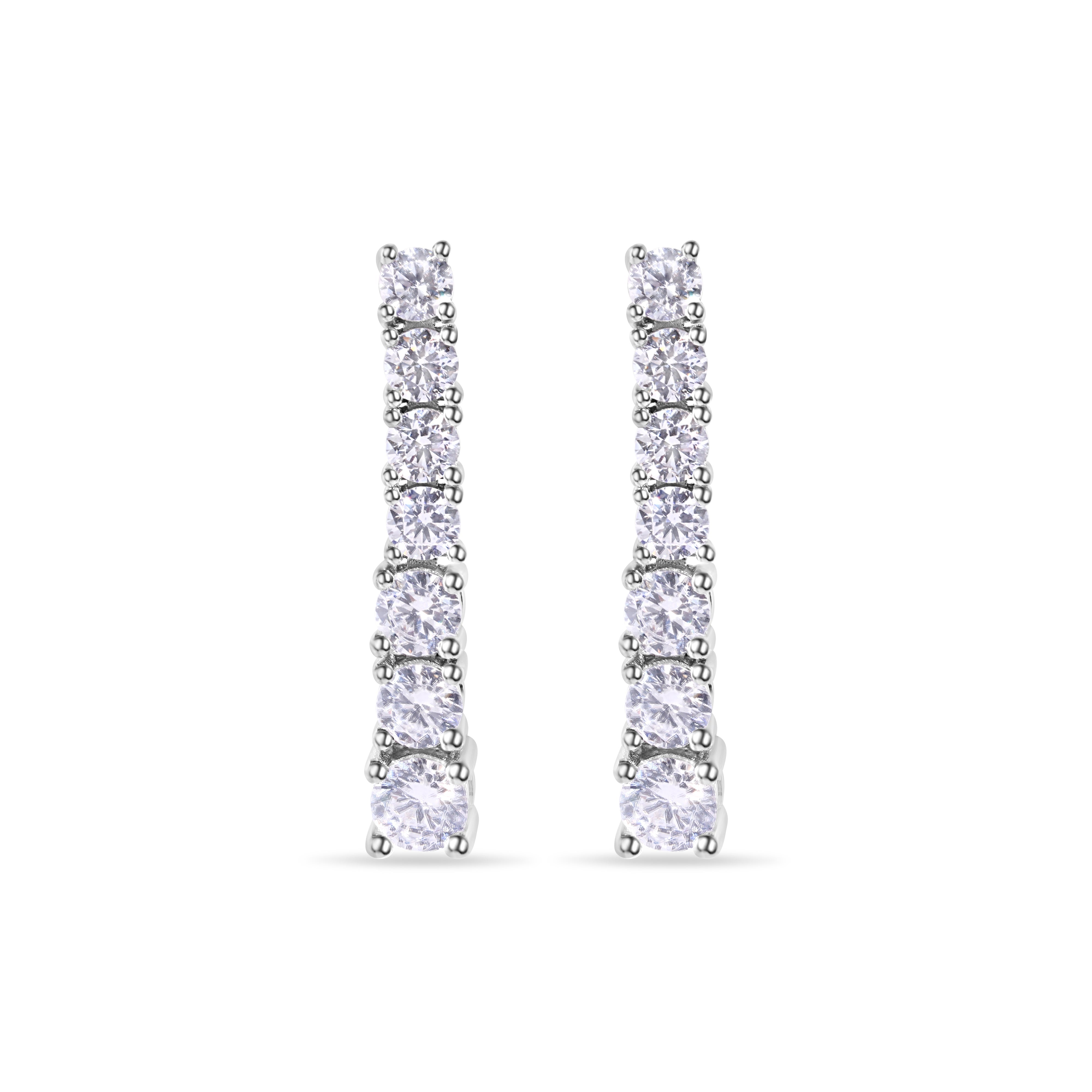 Rhodium Plated 925 Sterling Silver Clear CZ Tennis 2.6mm Necklace Bracelet and Climbing Earring Set - GMS00033