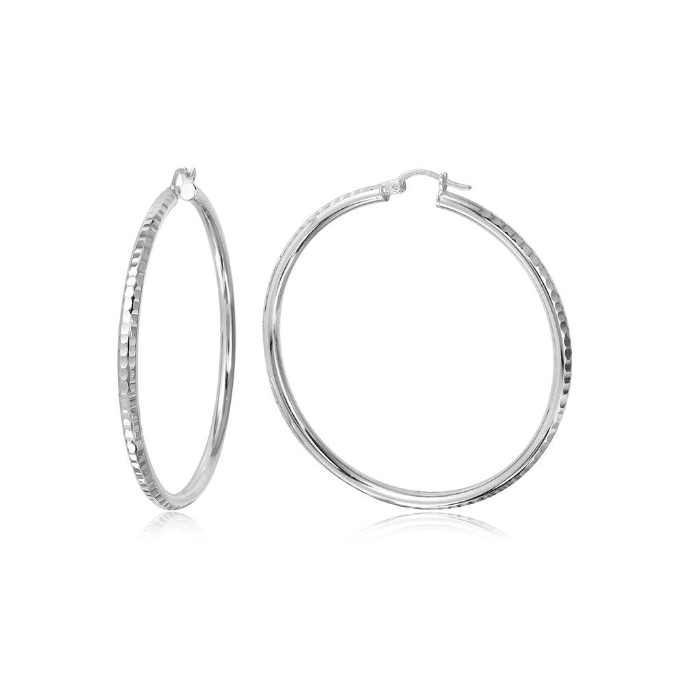 Silver Diamond Cut Hoop Earrings 2mm Wide - HP04-2