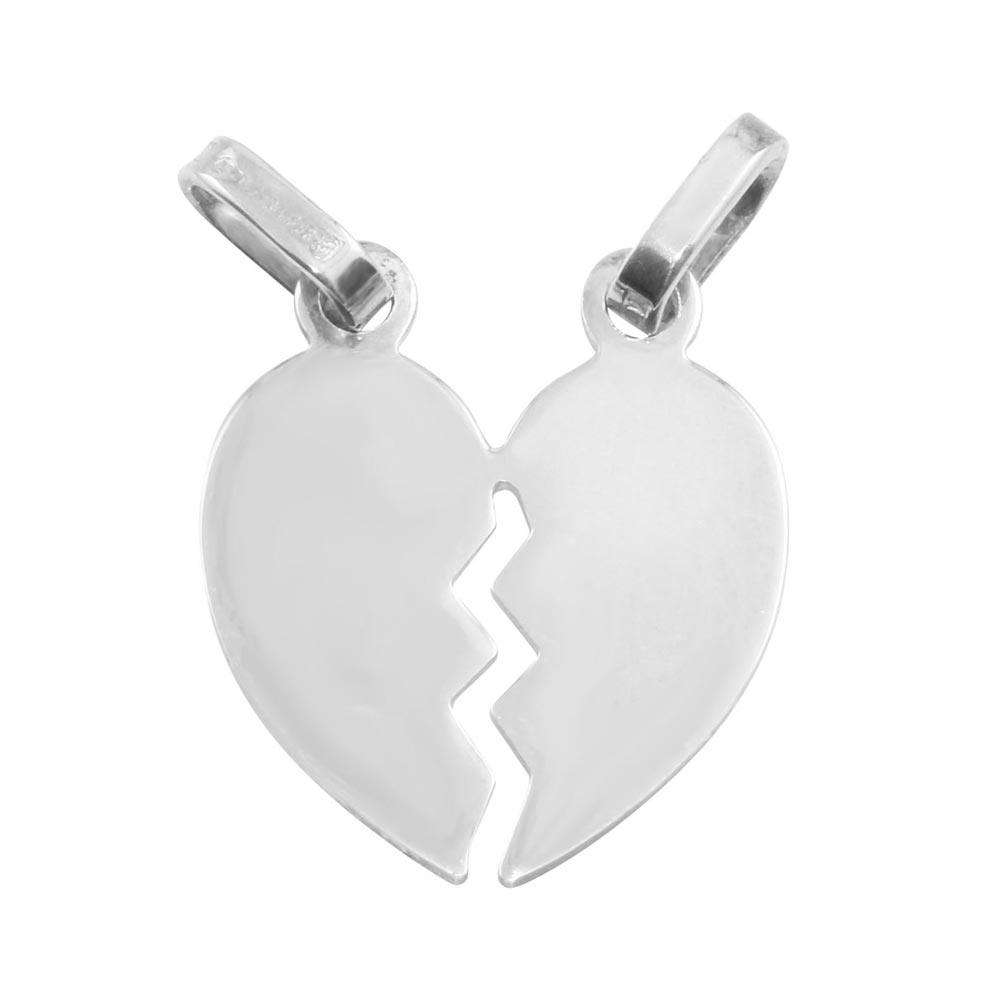 Rhodium Plated 925 Sterling Silver Broken Heart Pendant 20mm - HRT04