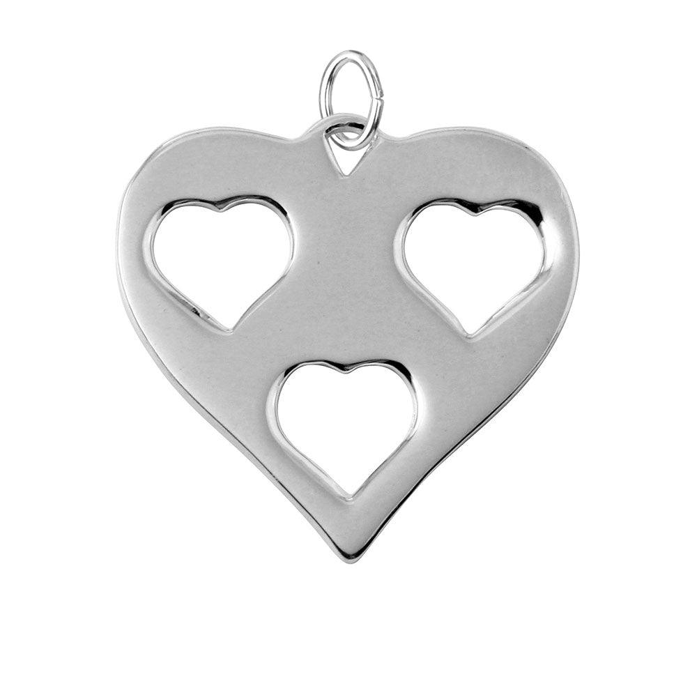 Silver 925 Rhodium Plated Heart Charm with 3 Cut Out Inner Hearts - HRT05