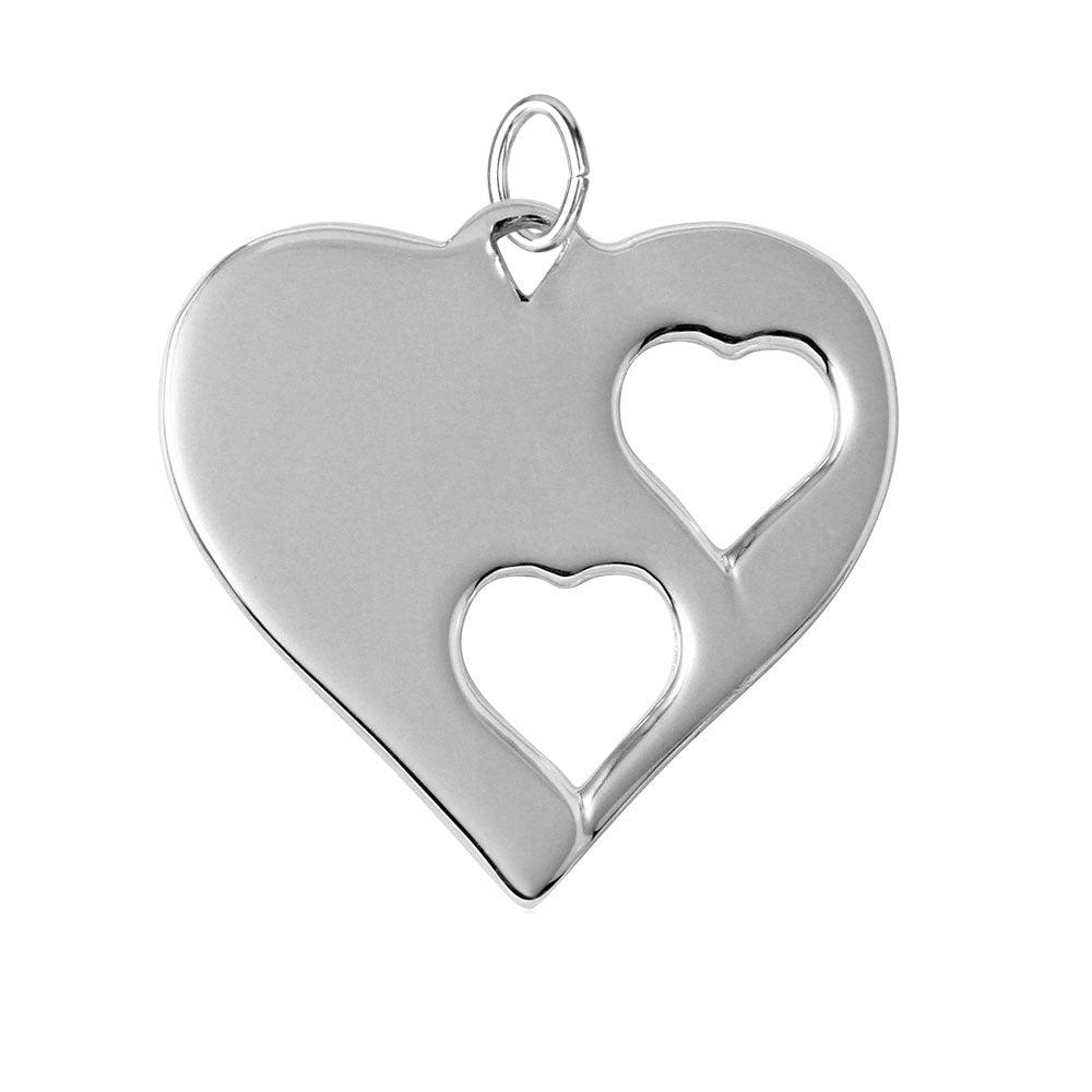 Silver 925 Rhodium Plated Heart Charm with 2 Cut Out Inner Hearts - HRT06