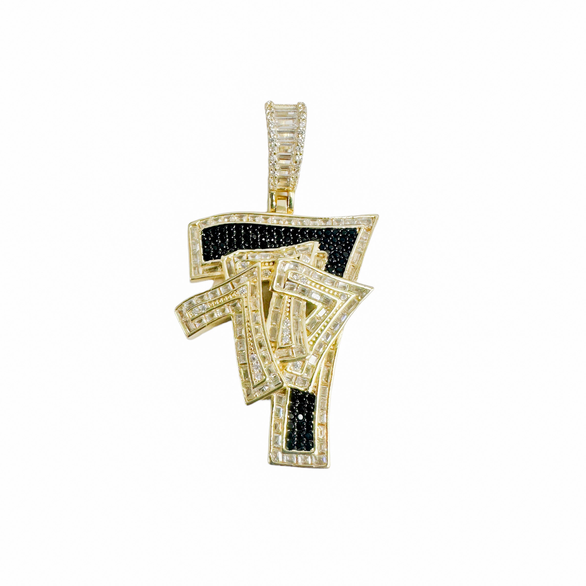 Gold Plated 925 Sterling Silver Lucky 7 Clear and Black CZ Pendant - AAP00005