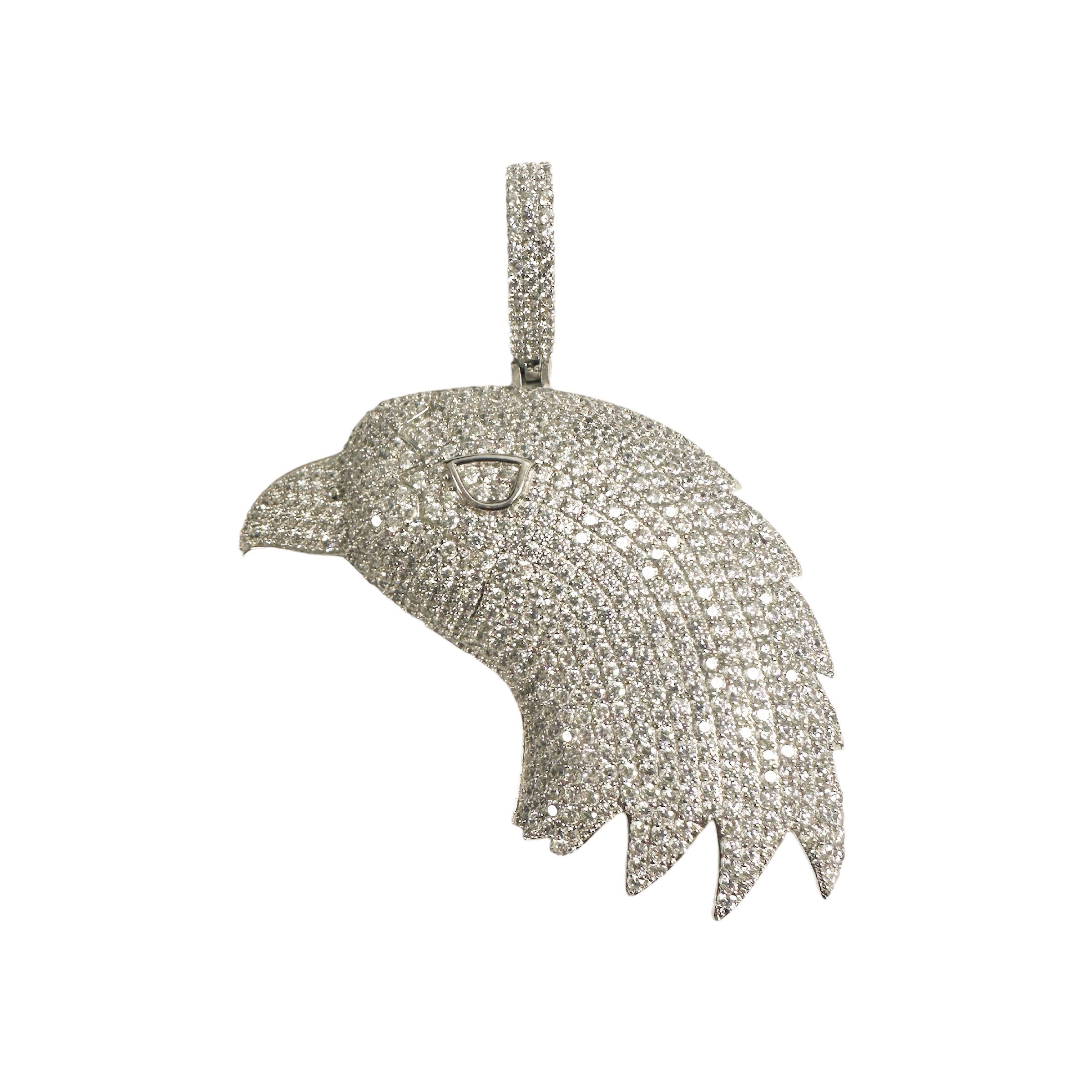 Rhodium Plated 925 Sterling Silver  Eagle Head Clear CZ Pendant - SLP00401