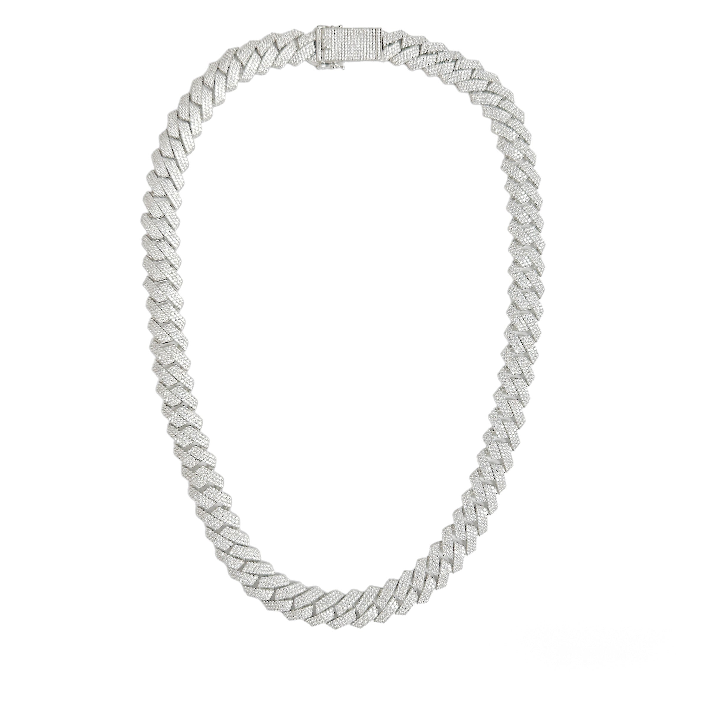 Rhodium Plated 925 Sterling Silver CZ Encrusted Miami Cuban Link 13mm Chain or Bracelet - GMN00210 | GMB00128