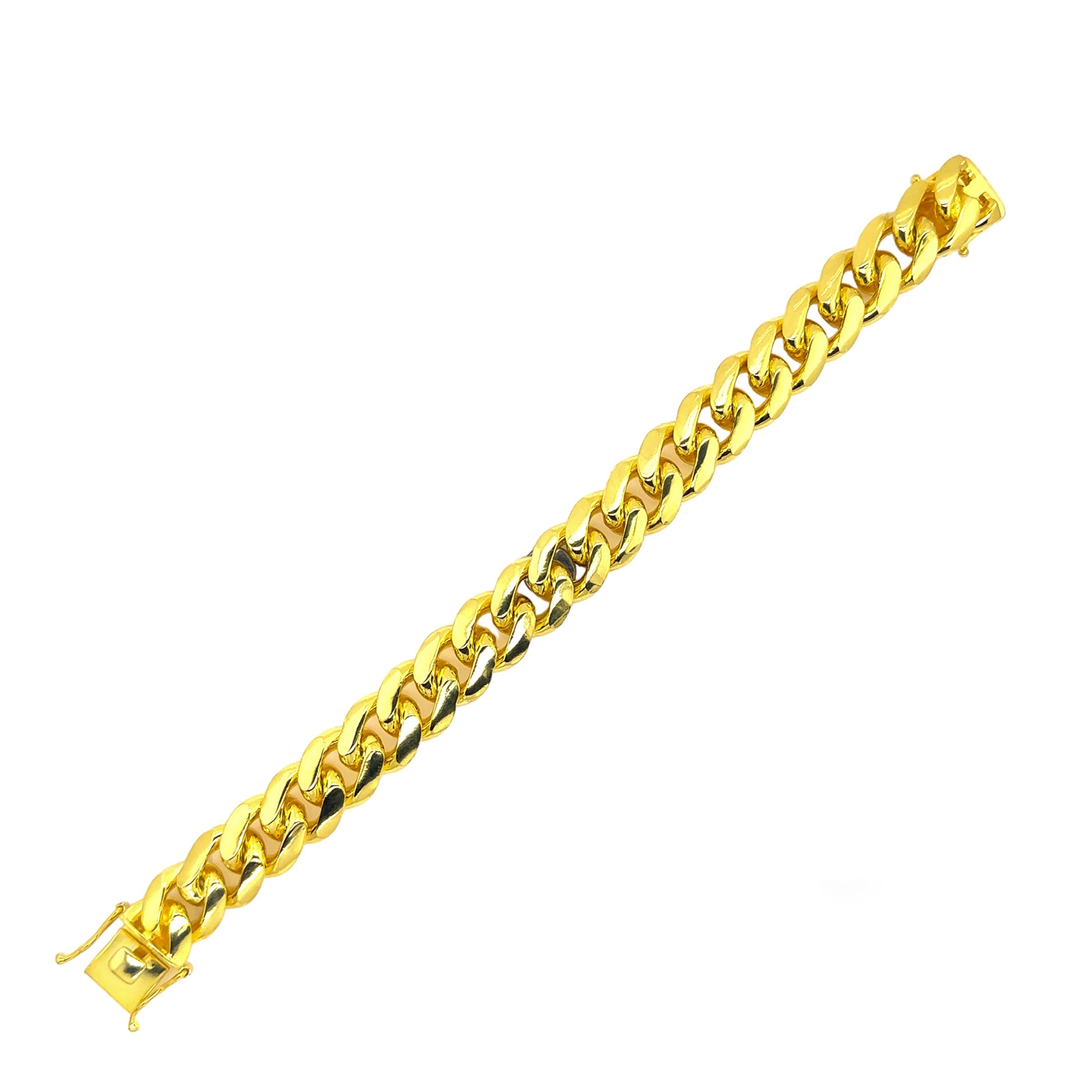 Gold Plated 925 Sterling Silver Miami Cuban Box Lock 14.5mm Bracelet - CH433 GP