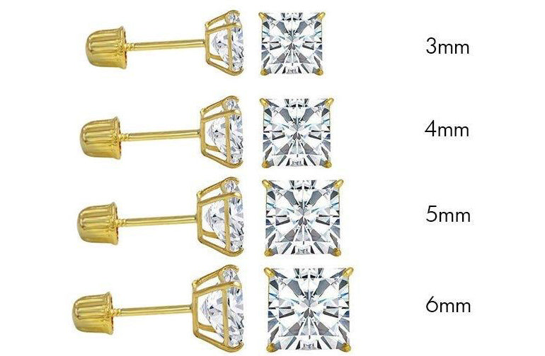 14MGME00039 - 14 Karat Yellow Gold Square Moissanite Stud Screw Back Earring