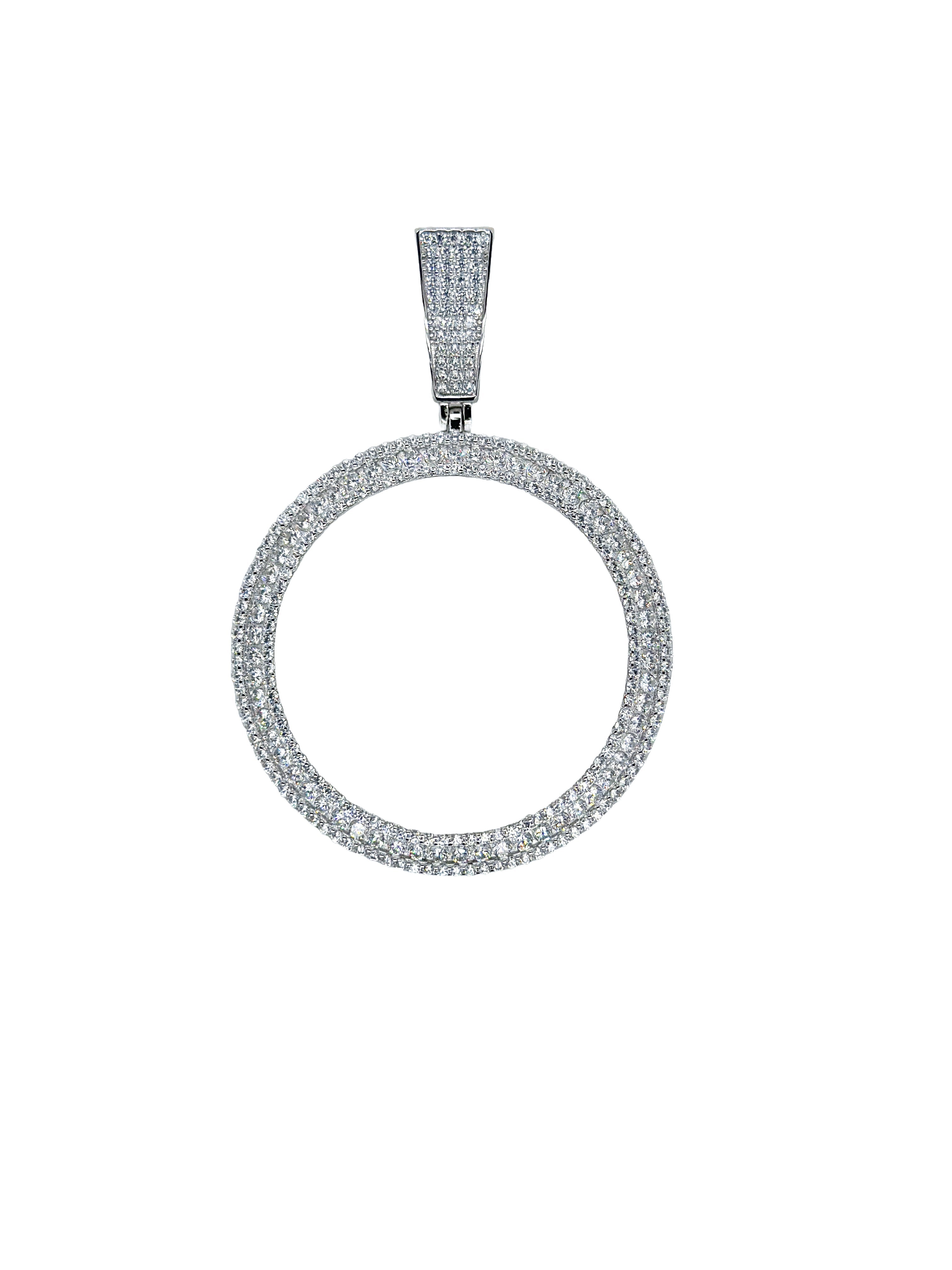 Rhodium Plated 925 Sterling Silver Coin Bezel Clear Studded CZ Pendant - SLP00434