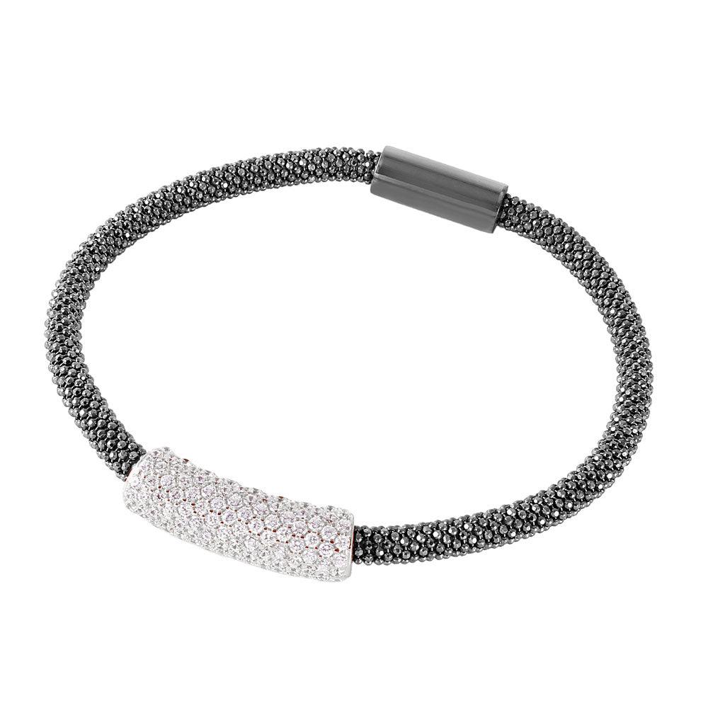 Closeout-Silver 925 Black Rhodium Plated CZ Bar Italian Bracelet - ITB00084BLK