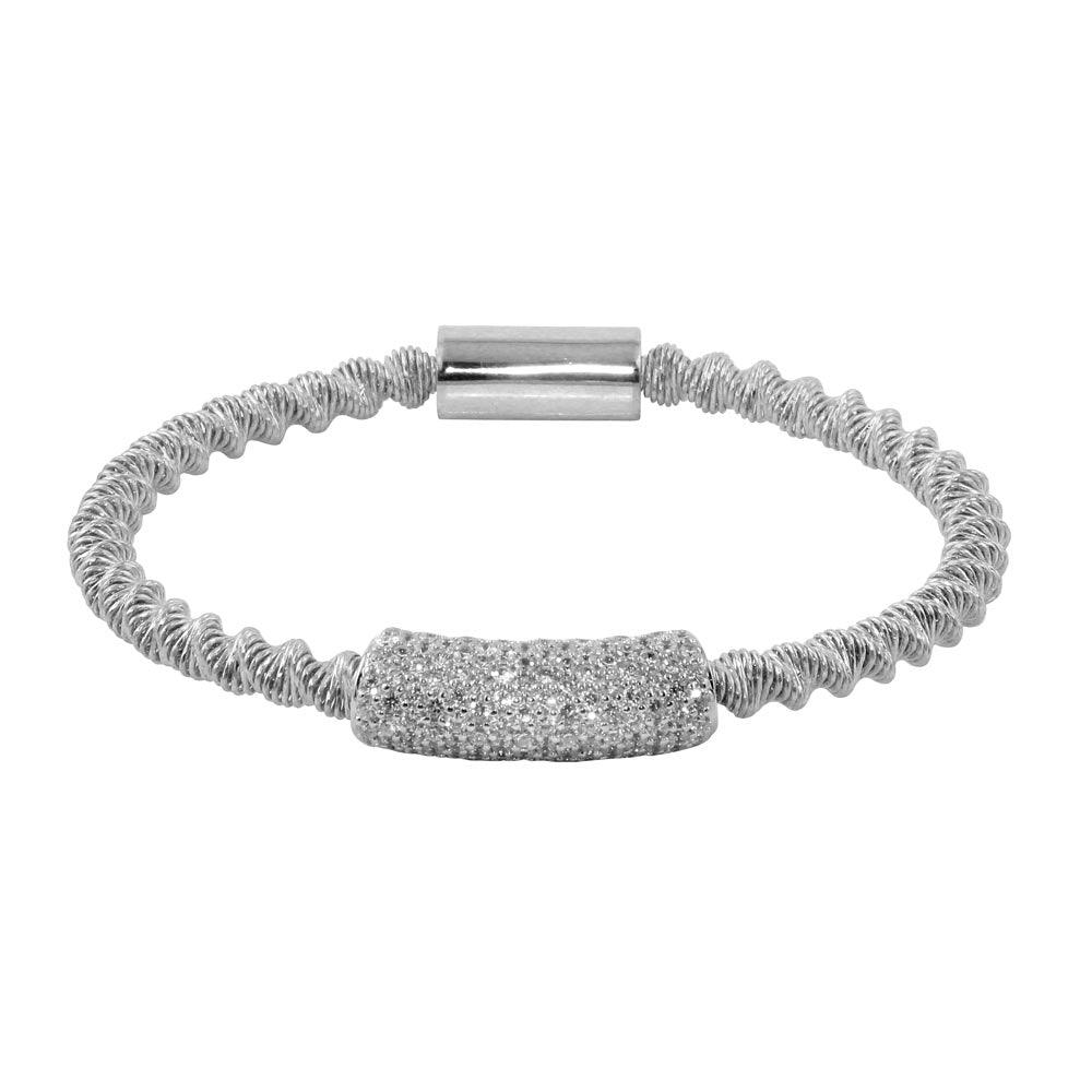 Closeout-Rhodium Plated 925 Sterling Silver Italian Bracelet with CZ - ITB00095RH