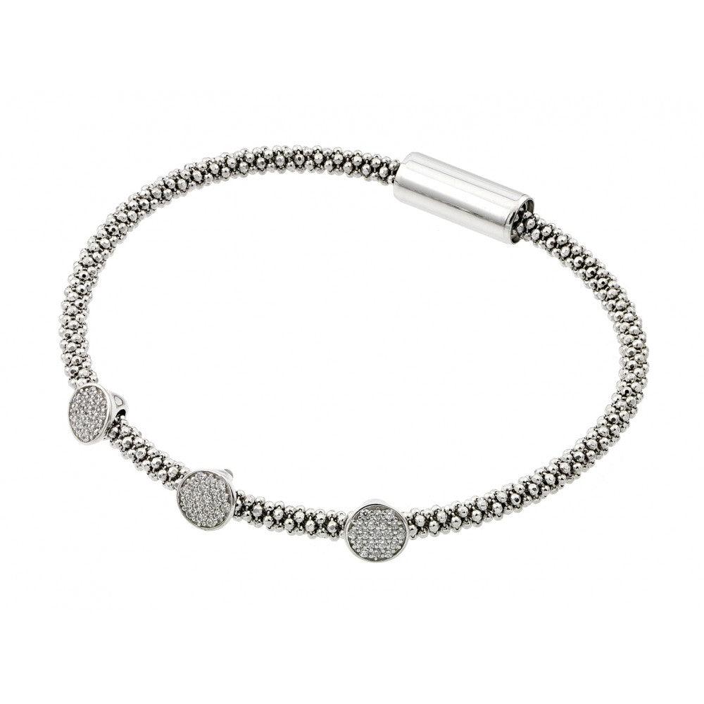 Silver 925 Rhodium Plated 3 Circle Clear CZ Italian Bracelet - ITB00154RHD