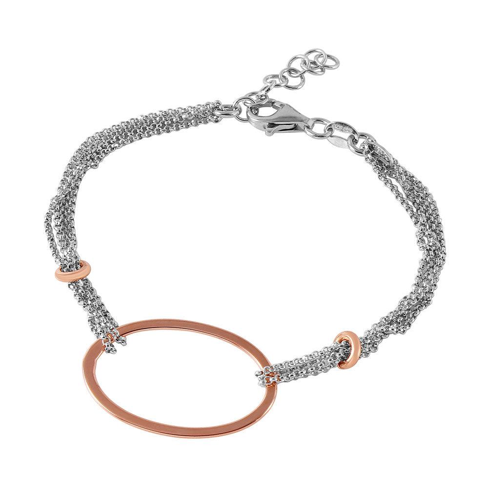 Silver 925 Rhodium Plated Italian Bracelet with Rose Gold Plated Oval Accents - ITB00160RH-RGP