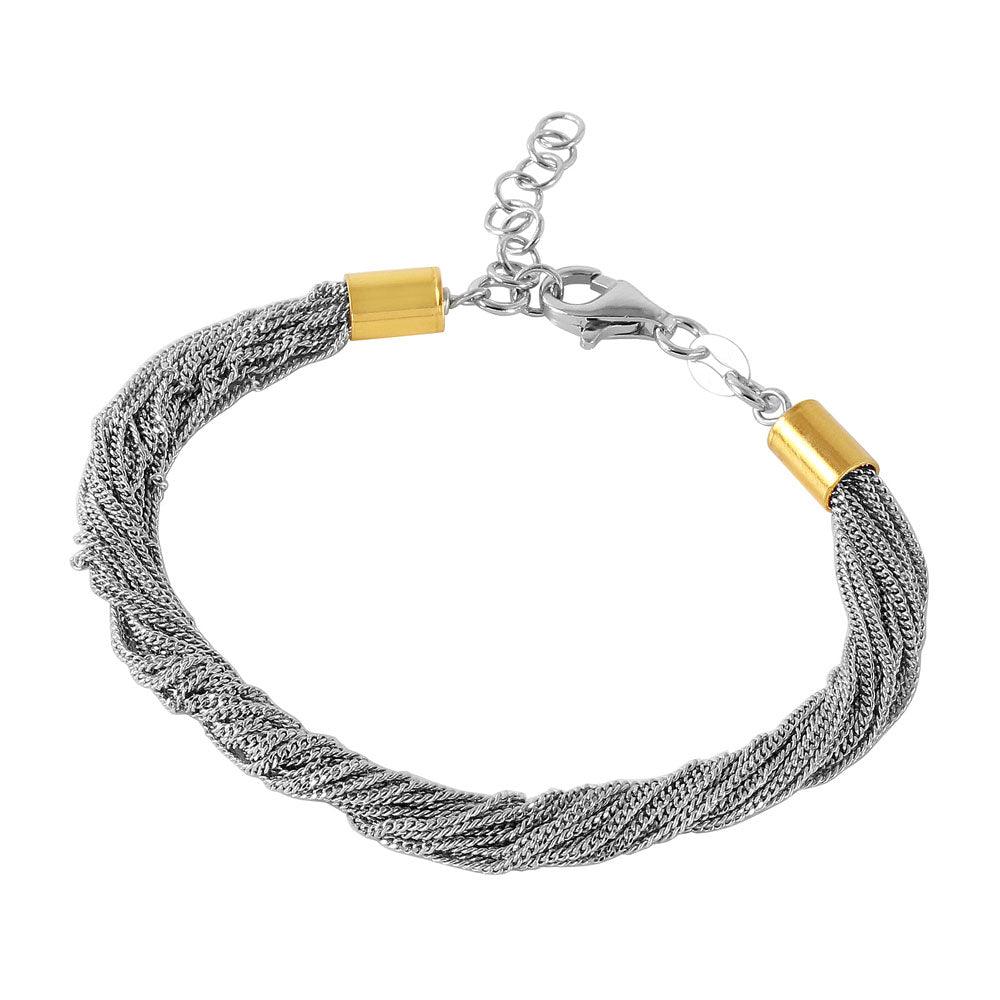 Silver 925 Rhodium Plated Chain with Gold Plated Ends Italian Bracelet - ITB00164RH-GP