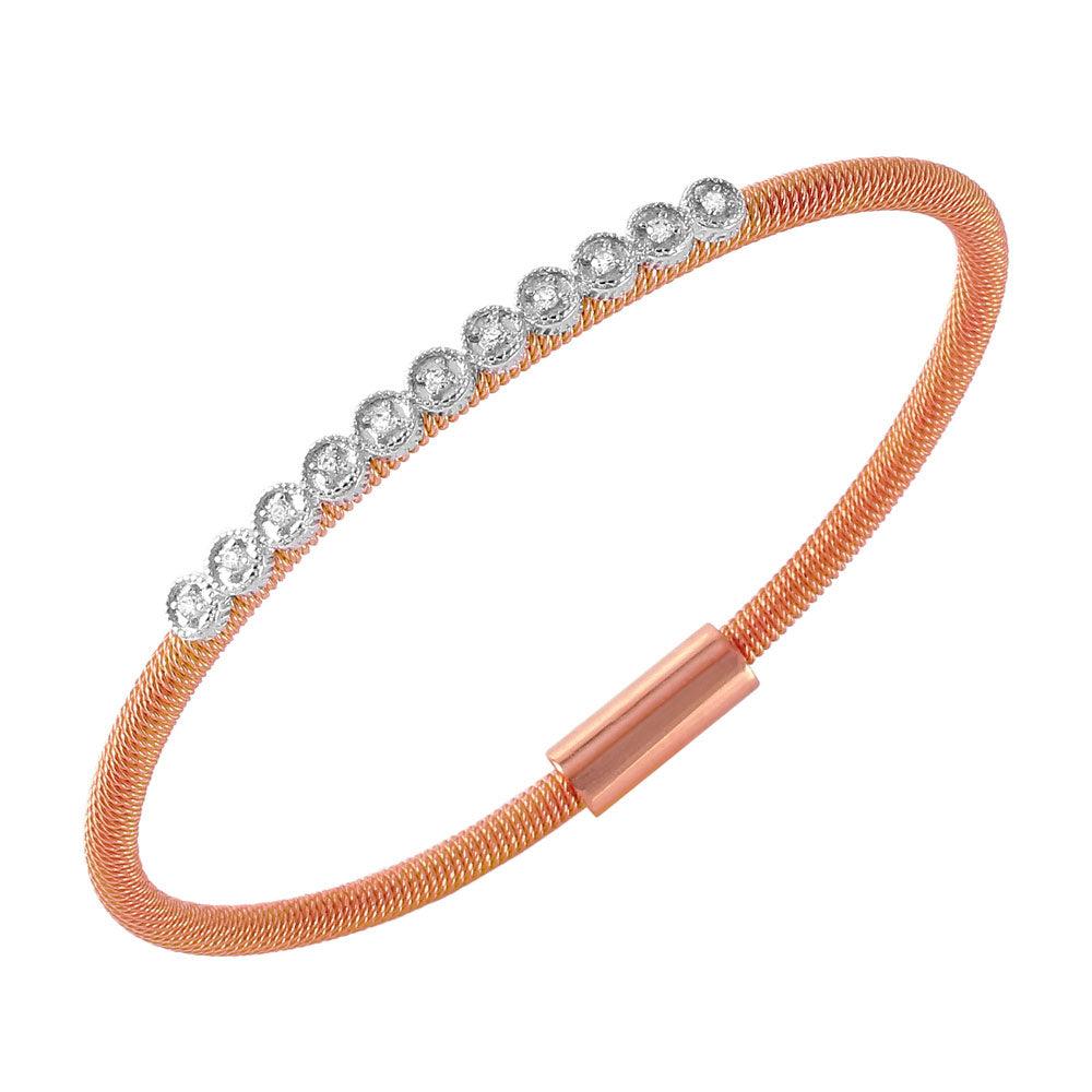 Silver 925 Rose Gold Plated CZ Small Row Italian Bracelet - ITB00167RGP