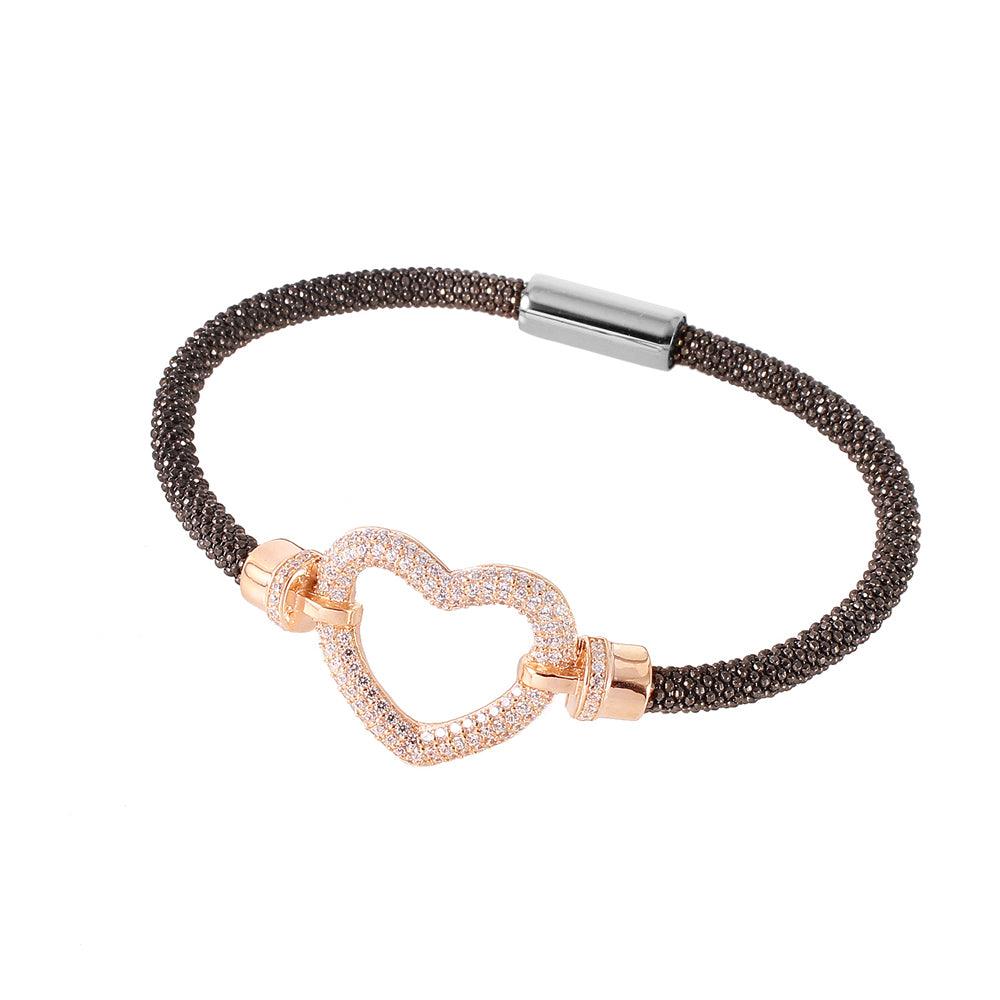 Silver 925 Black Rhodium and Rose Gold Plated Open Heart  Bracelet - ITB00181BLK/RGP