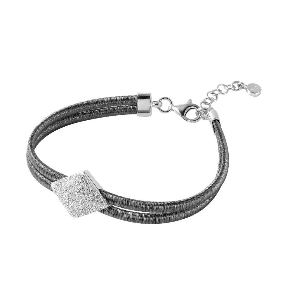 Silver 925 Black Rhodium Plated Italian Bracelet With Micro Pave CZ Diamond Shaped Accent - ITB00207BLK-RH