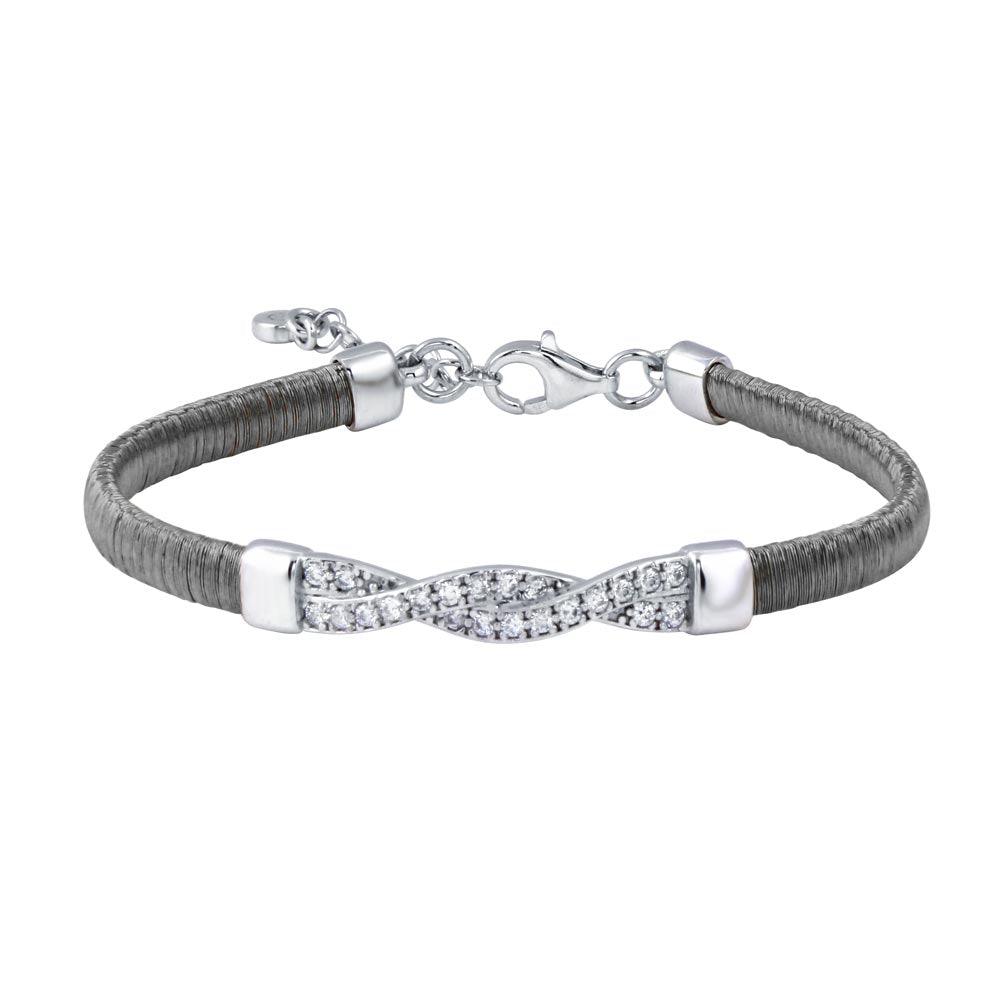 Closeout-925 Sterling Silver Gold and Rhodium Plated Italian Twisted CZ Adjustable Bracelet - ITB00211GP-RH