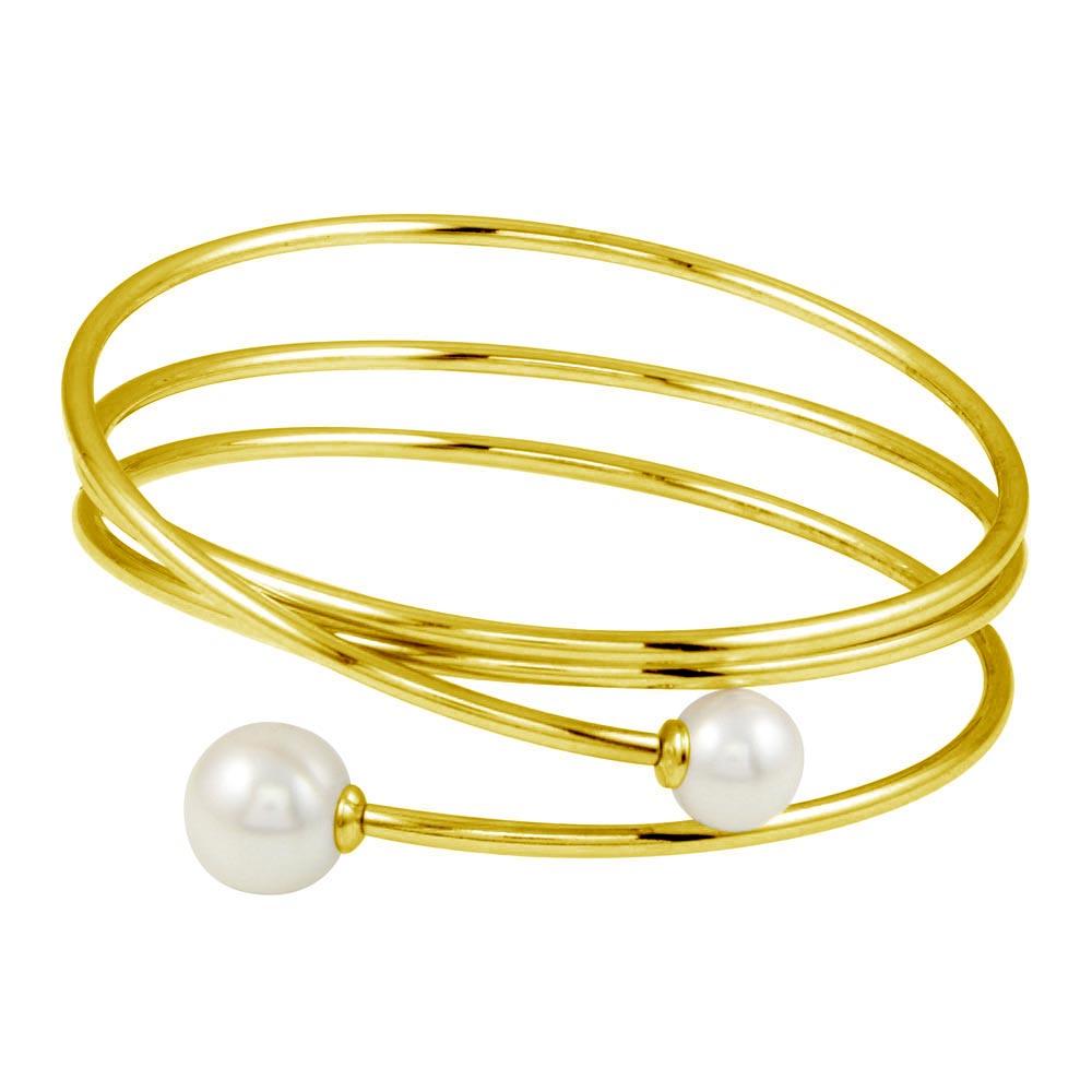 Gold Plated 925 Sterling Silver Quadruple Wrap with Imitation Pearl - ITB00218GP