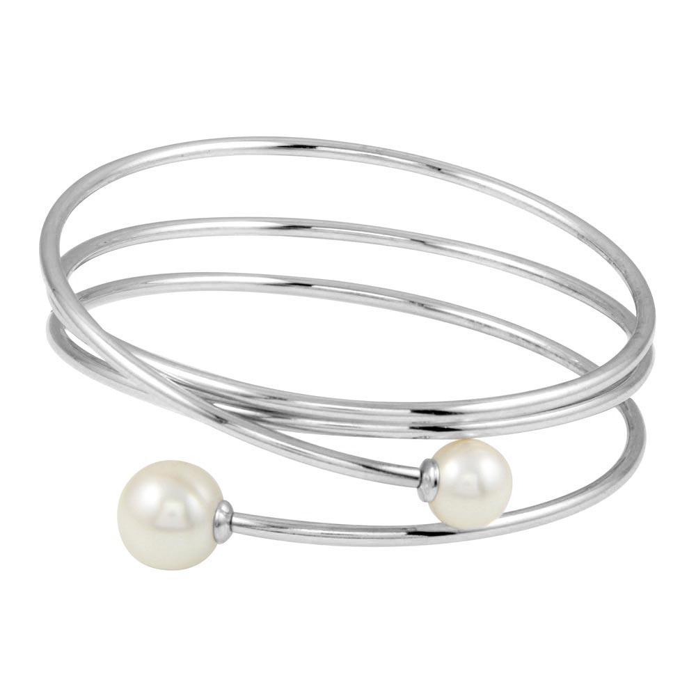 Rhodium Plated 925 Sterling Silver Quadruple Wrap with Imitation Pearl - ITB00218RH