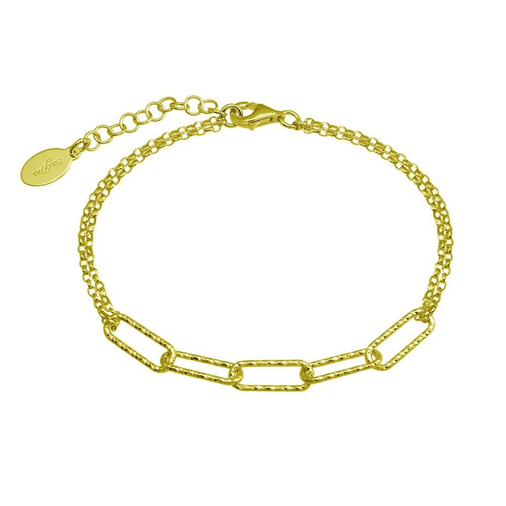 Gold Plated 925 Sterling Silver Diamond Cut Link Chain Bracelet - ITB00312-GP