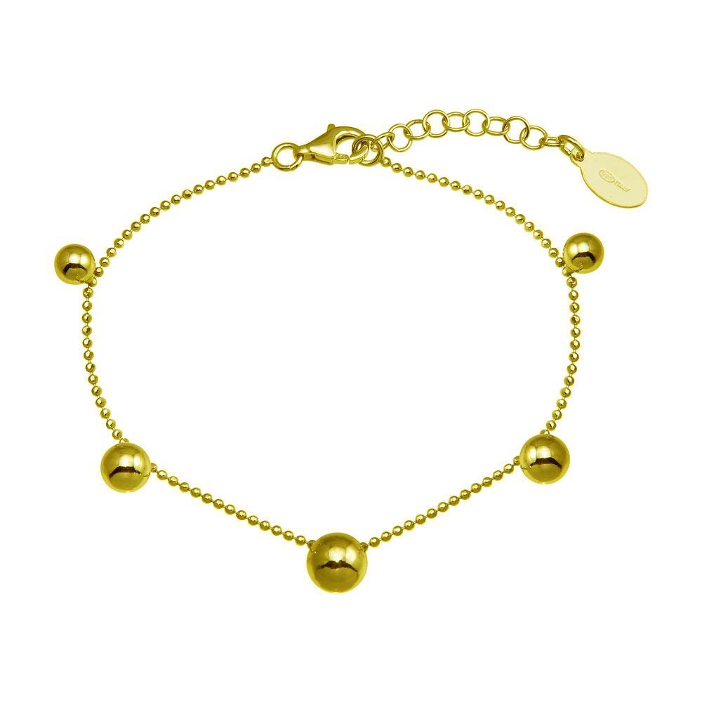 Gold Plated 925 Sterling Silver 5 Bead Charm Bead Link Chain Bracelet - ITB00315-GP