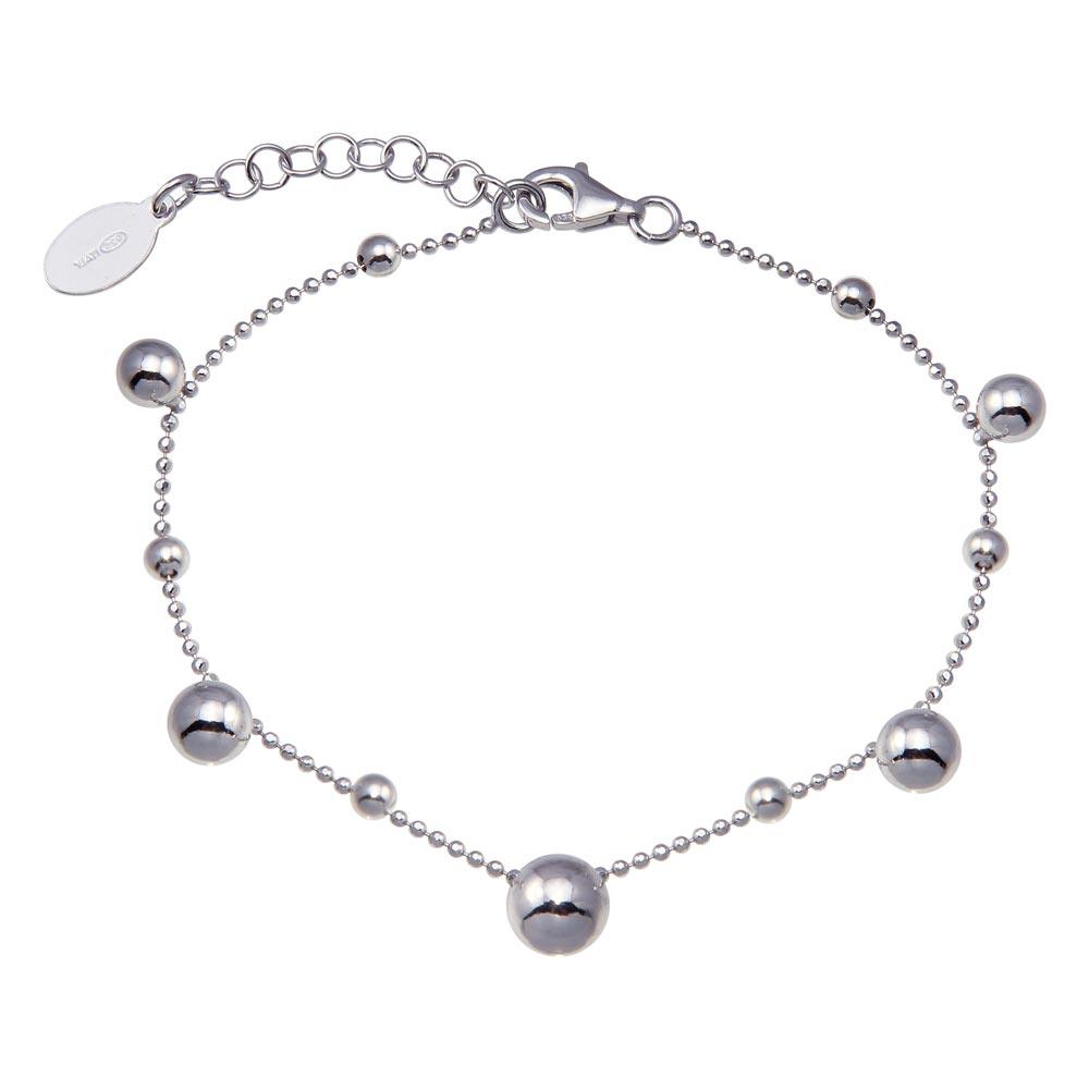 Rhodium Plated 925 Sterling Silver 11 Bead Charm Bead Link Chain Bracelet - ITB00316-RH