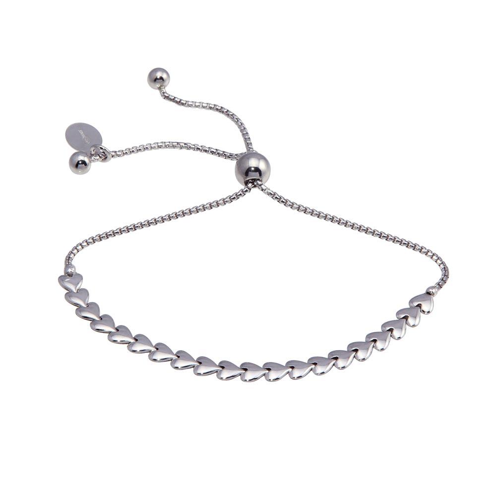 Rhodium Plated 925 Sterling Silver Heart Link Lariat Bracelet - ITB00319-RH