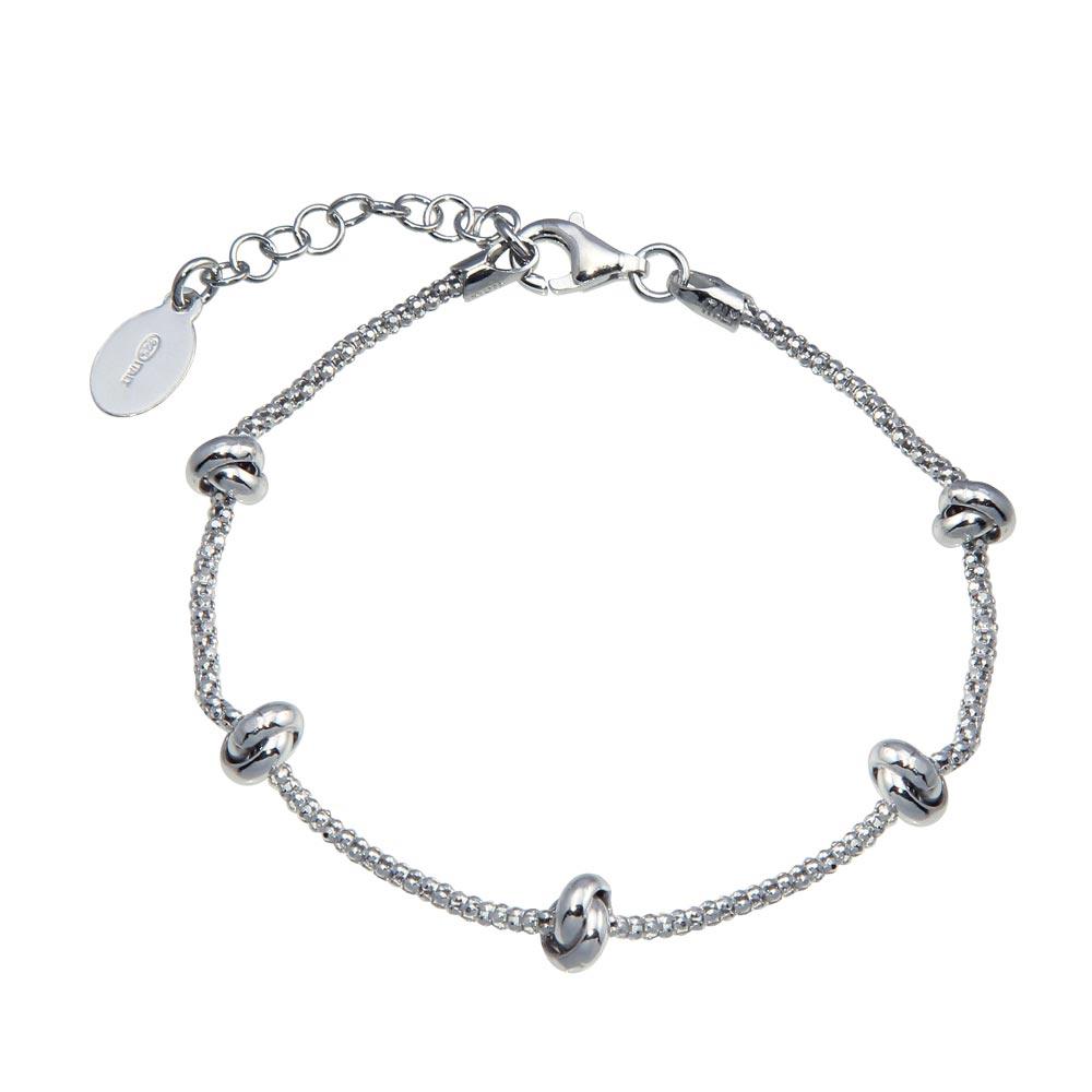 Rhodium Plated 925 Sterling Silver 5 Knotted Coreana Chain Bracelet - ITB00320-RH